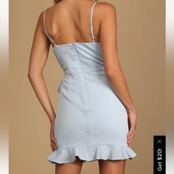 Blue Ruffled Wrap Mini Dress - Picture 2 of 7